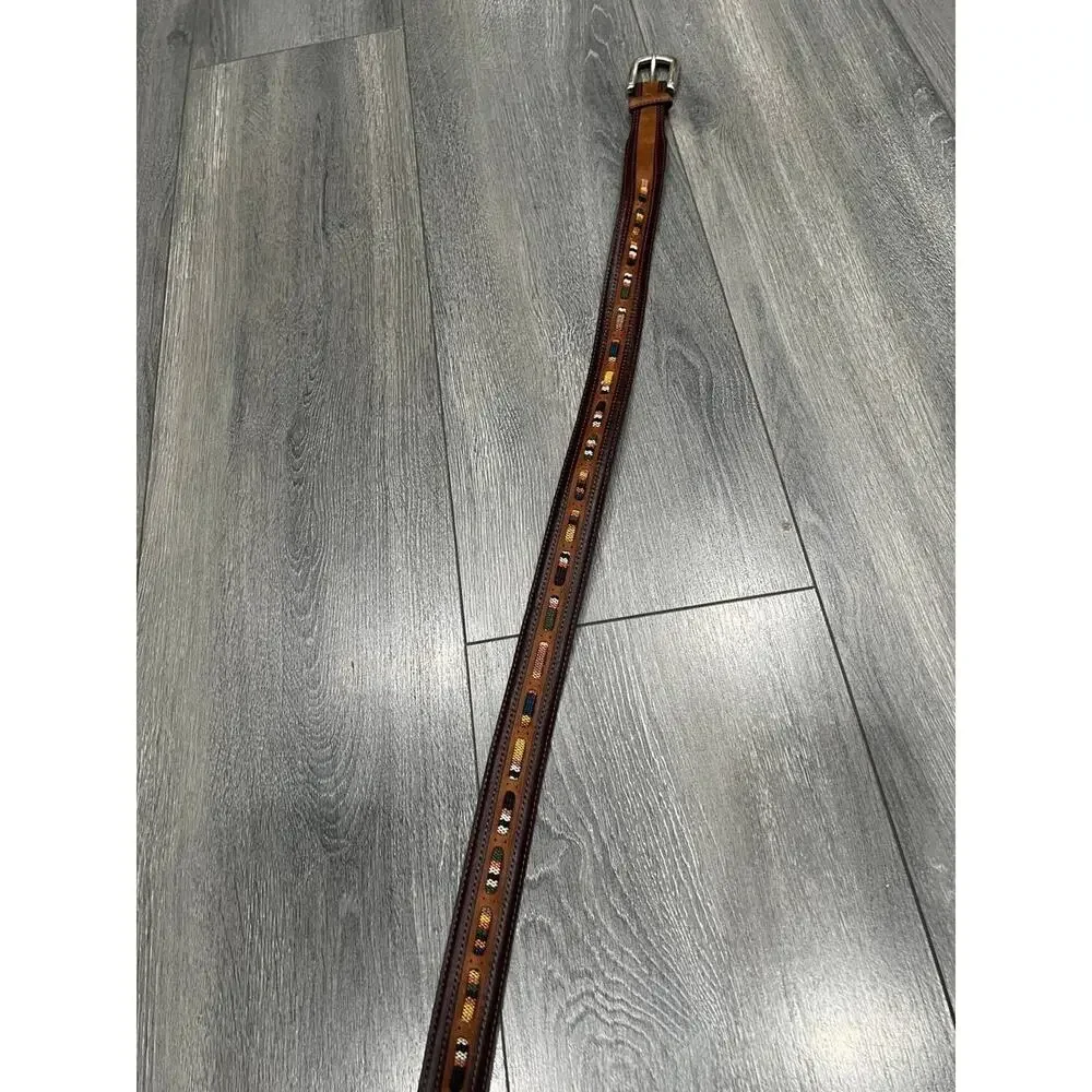 Brighton Seacliff Taper Leather Belt Embroidered Inlay Western 38 Brown A010282